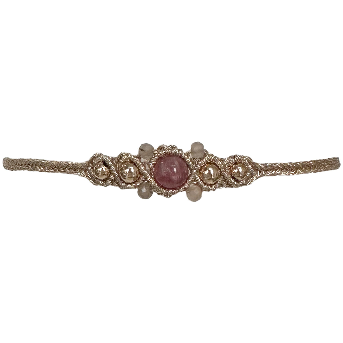 HANDWOVEN ORION BRACELET WITH ROSE GOLD DETAILS AND PINK TOURMALINE STONES