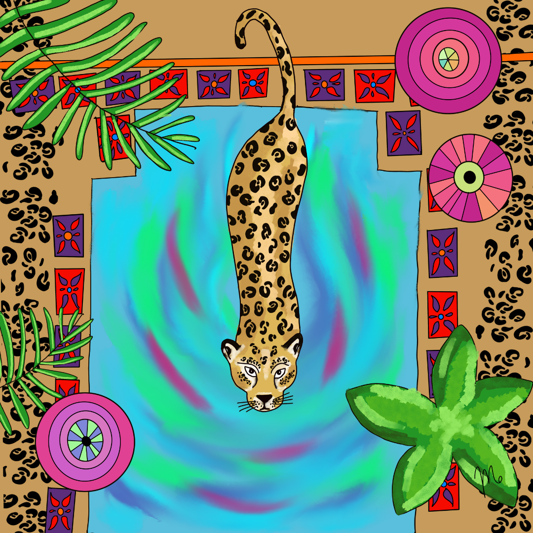 Leopard Pool Scarf  100%Silk
