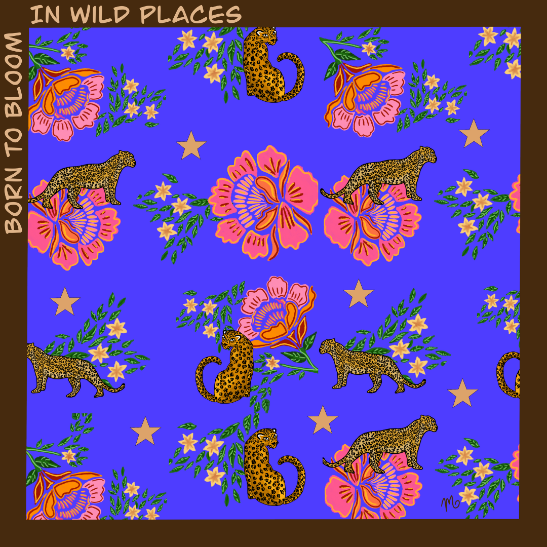Leopard Blue Scarf 100%Silk