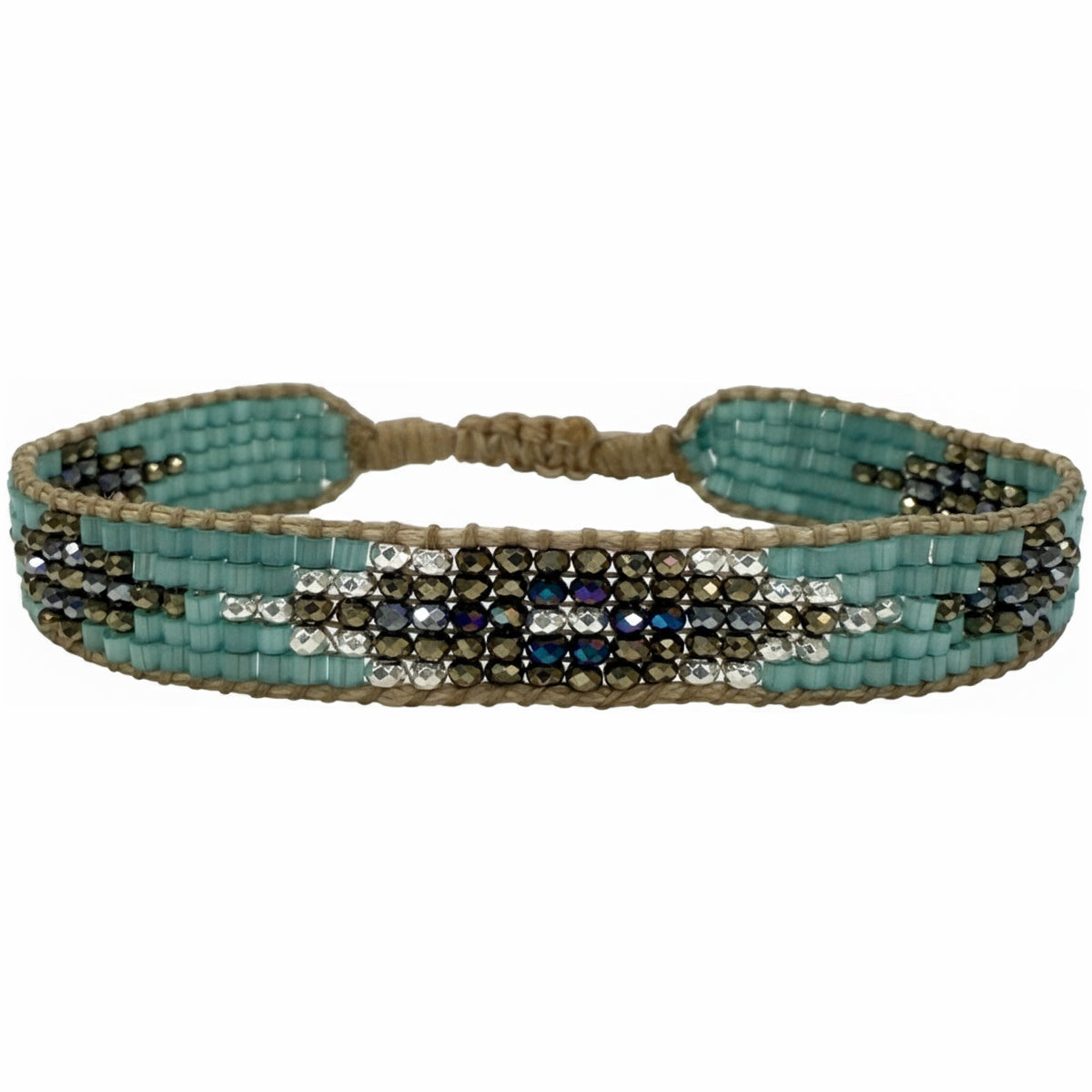 Petra Handmade Bracelet in Turquoise, Gold and Silver Tones