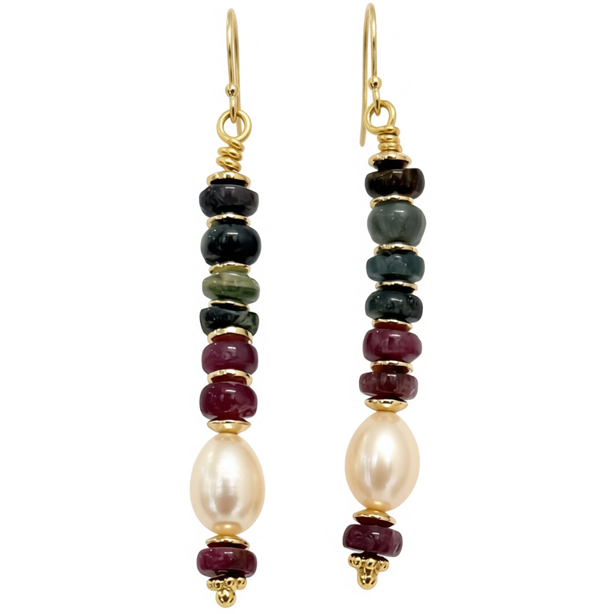 Perla earrings with watermelon tourmaline, pink freshwater pearls and 14k gold-filled findings