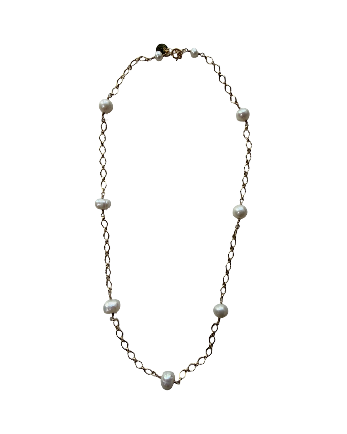 Handmade Gold Chain Necklace with Natural White Pearl