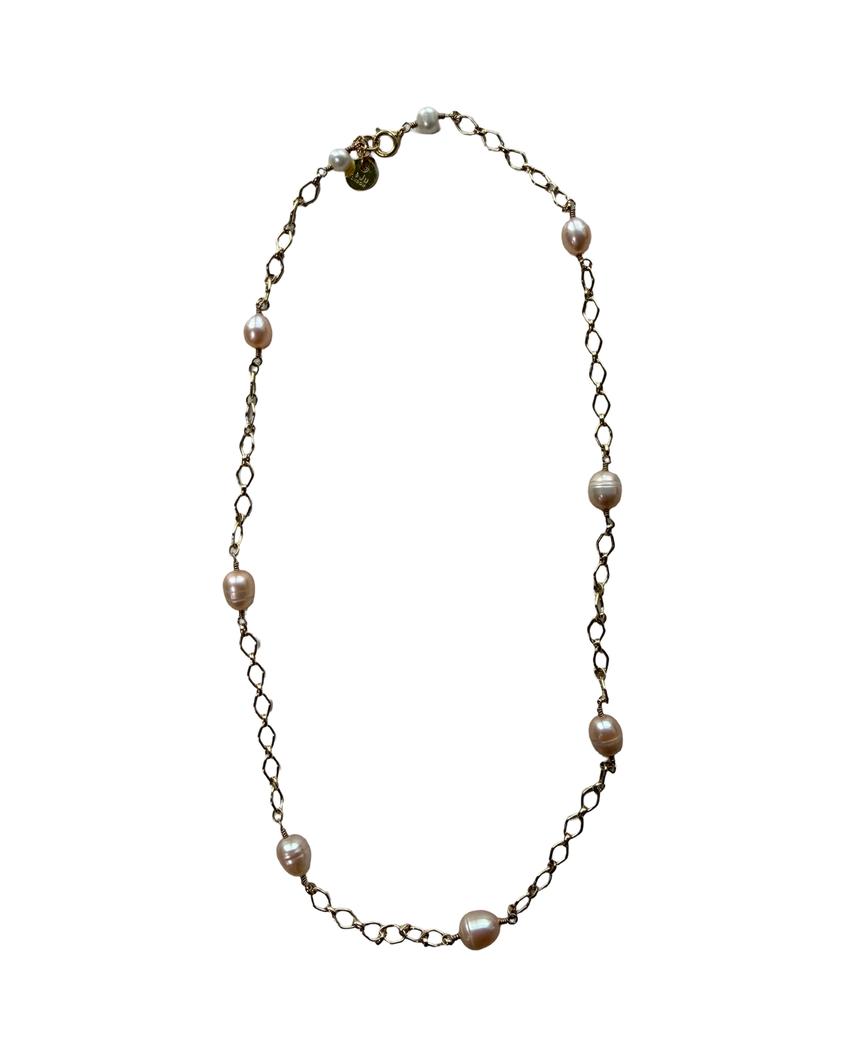 Handmade Gold Chain Necklace with Natural White And Pink Pearls