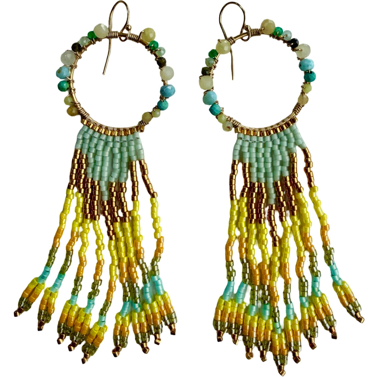 WATERFALL EARRINGS IN BLUE AND YELLOW TONES