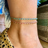 HANDMADE ANKLET IN NEON TONES FEATURING GOLD BEADS