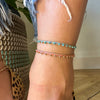 HANDMADE ANKLET IN NEON TONES FEATURING GOLD BEADS