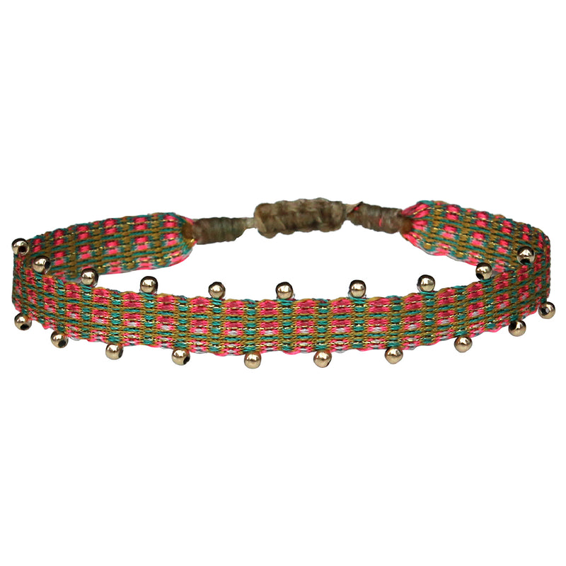 HANDMADE BEADED BRACELET IN BRIGHT PINK AND GREEN TONES
