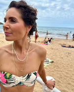 HOOP EARRINGS FEATURING PEACH SUNSTONE SEMI-PRECIOUS STONES, MOTHER OF PEARL AND FRESHWATER PEARLS