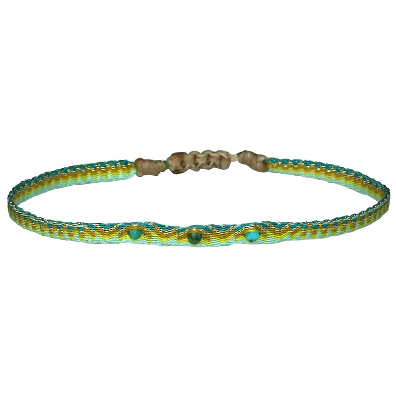HANDWOVEN BRACELET WITH 3 TURQUOISE STONES IN GREEN TONES
