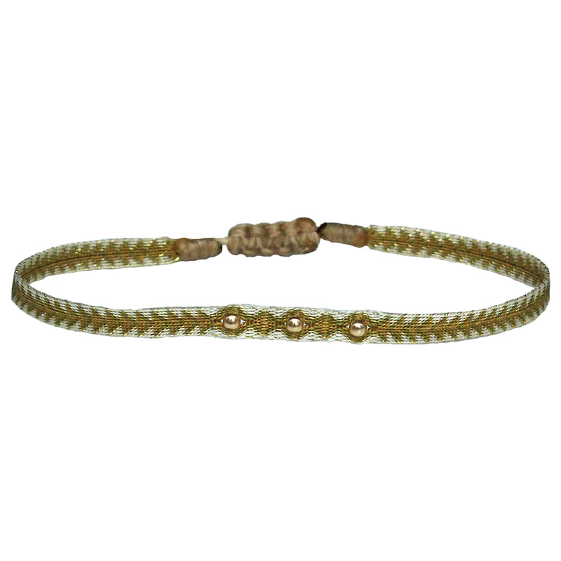 HANDWOVEN BRACELET WITH 3 ROSE GOLD BEADS