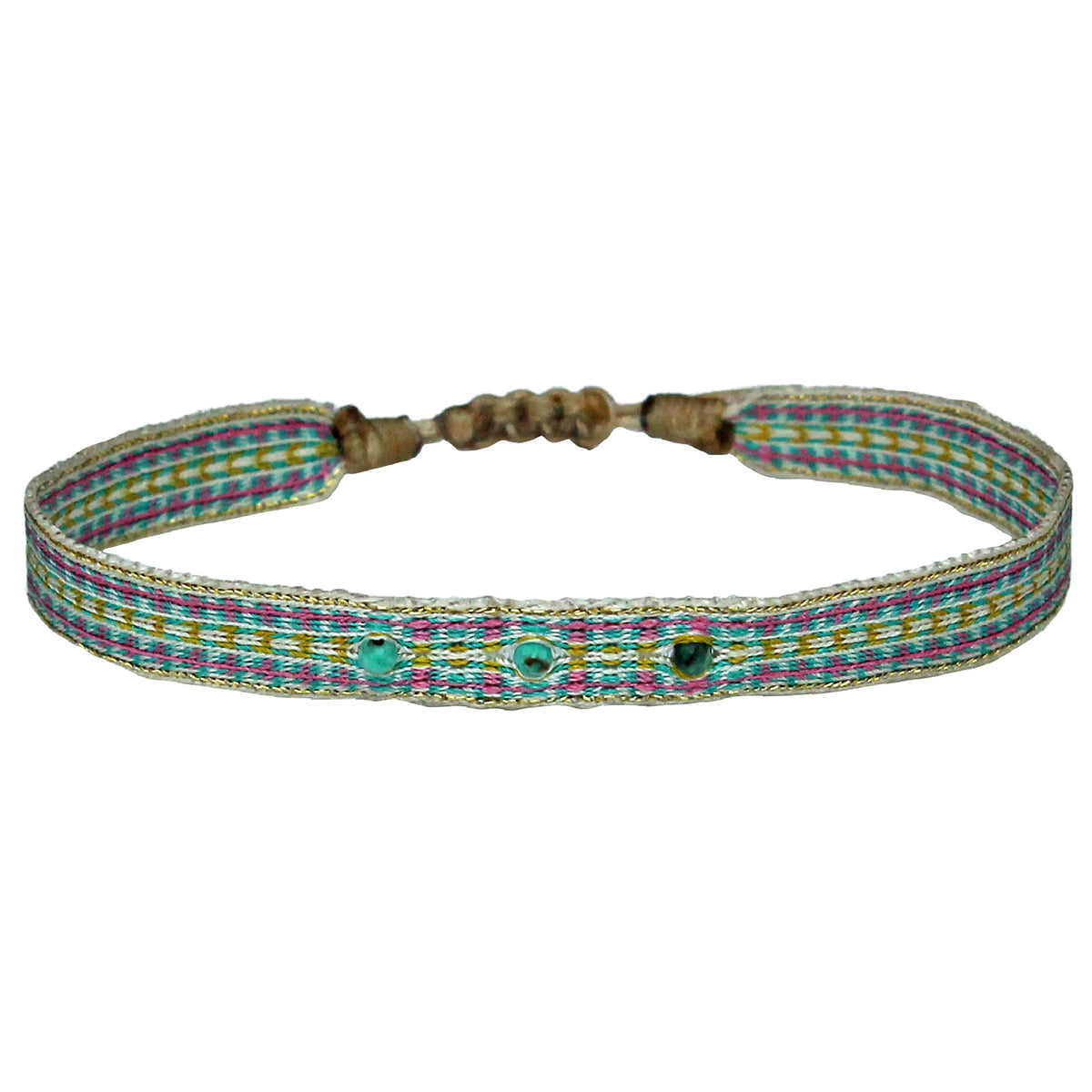 HANDWOVEN BRACELET WITH FEATURING THREE TURQUOISE STONES
