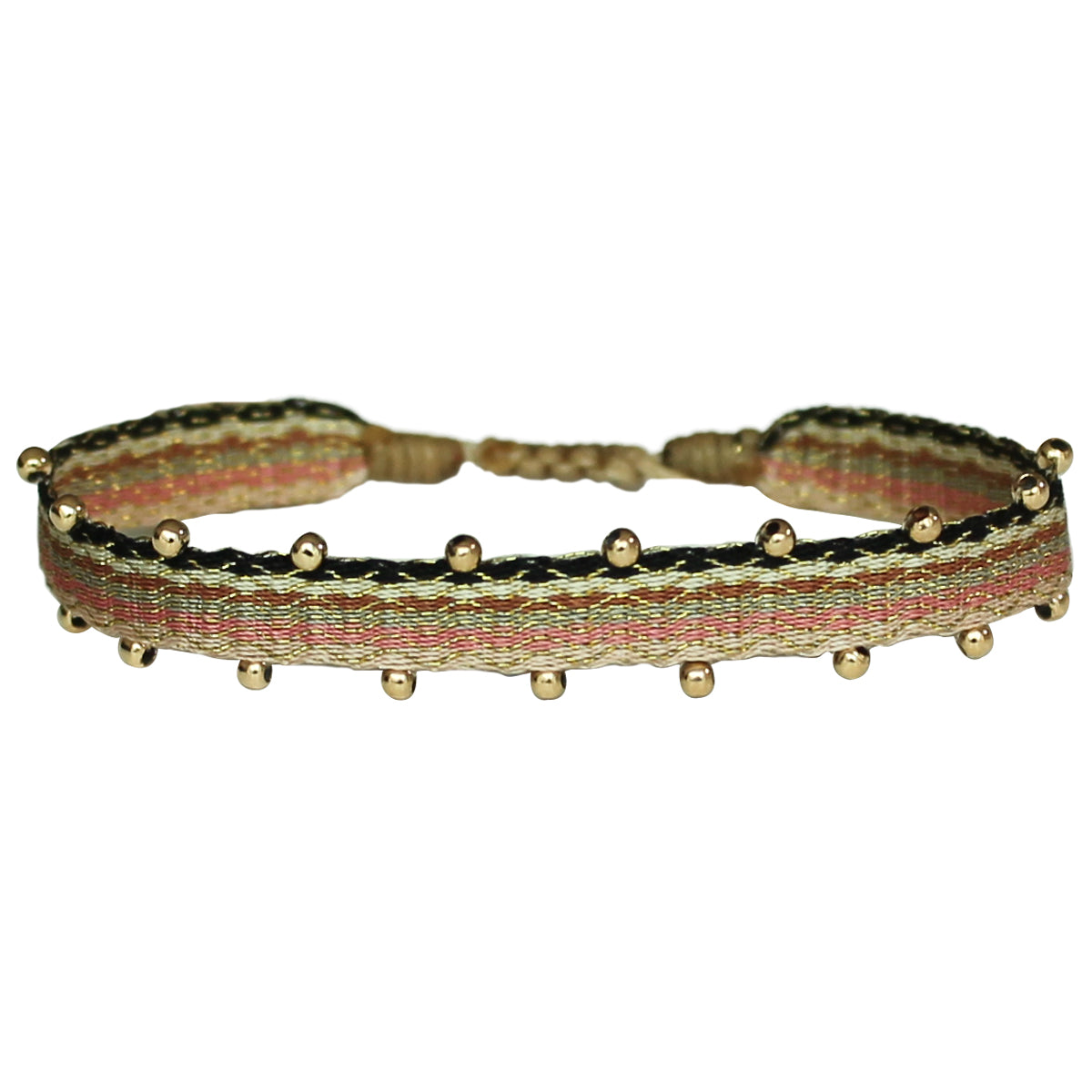 HANDMADE BEADED BRACELET IN NEUTRAL TONES WITH GOLD DETAILS