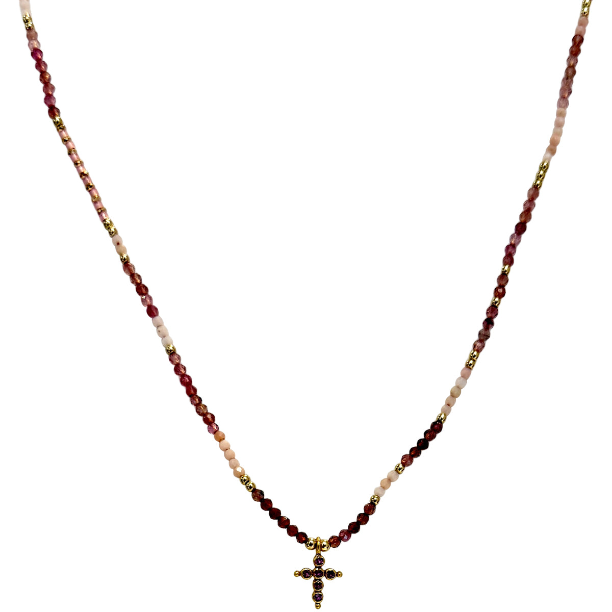 Pink Gemstone & Amethyst Cross Necklace