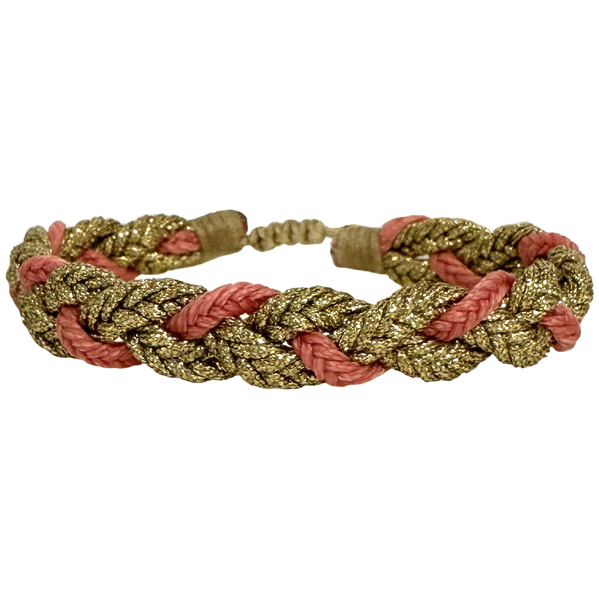 Handmade Vera Bracelet Using Brillant and Metallic Pink and Golden Threads