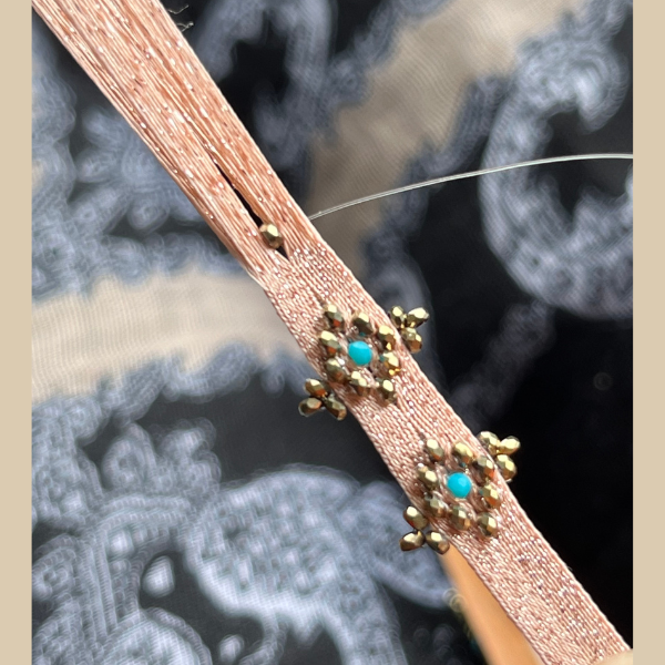 Detail of the Emma bracelet weaving technique, shown in the turquoise colourway