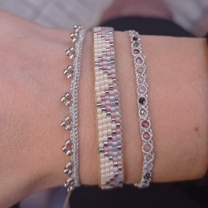 HANDWOVEN COLOR- LUSH BRACELET IN SILVER FEATURING GEMSTONES DETAIL