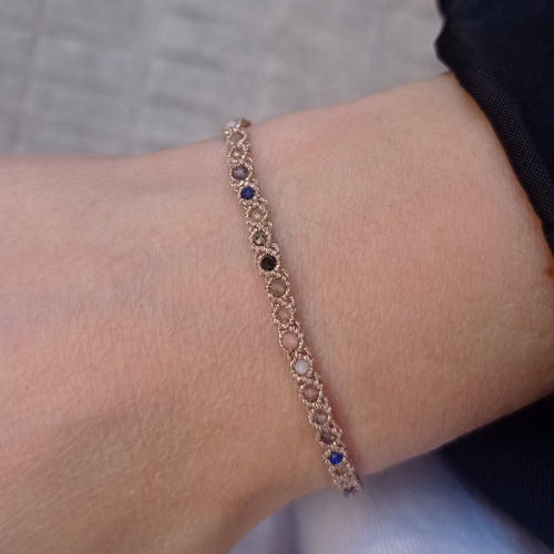 HANDWOVEN COLOR-LUSH BRACELET IN COPPER TONES FEATURING GEMSTONES DETAIL