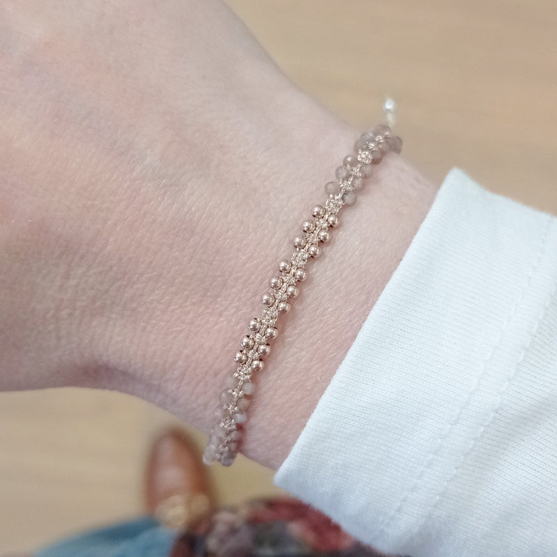 HANDMADE MARA BRACELET FEATURING CHOCOLATE MOONSTONE AND ROSE GOLD DETAILS
