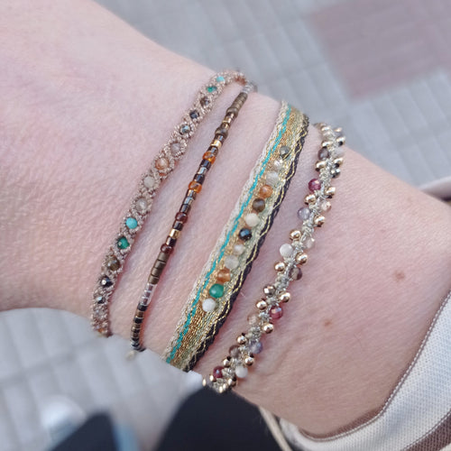 HANDWOVEN COLOR-LUSH BRACELET IN ROSE GOLD TONES FEATURING GEMSTONES DETAIL