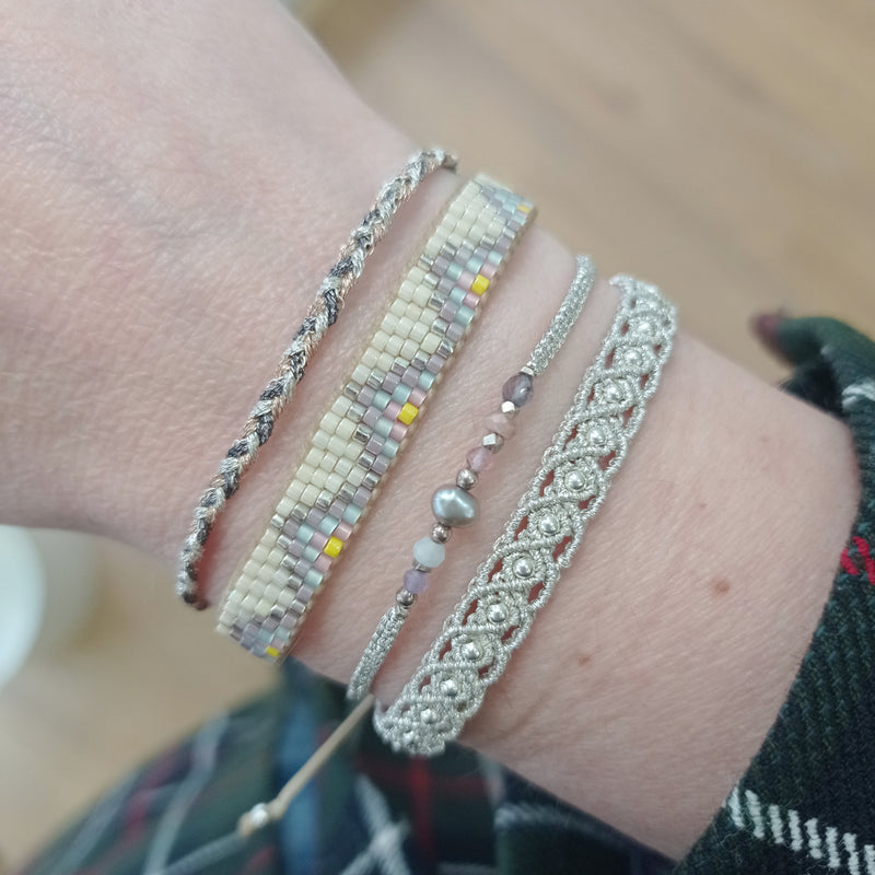 HANDMADE BOHO BRACELET FEATURING A SILVER CHAIN