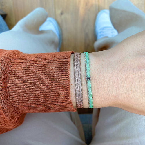 DIAMOND ICE HANDWOVEN BRACELET IN GREEN & SILVER TONES