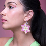 FLOWER HANDMADE EARRINGS IN BRIGHT PINK AND YELLOW TONES