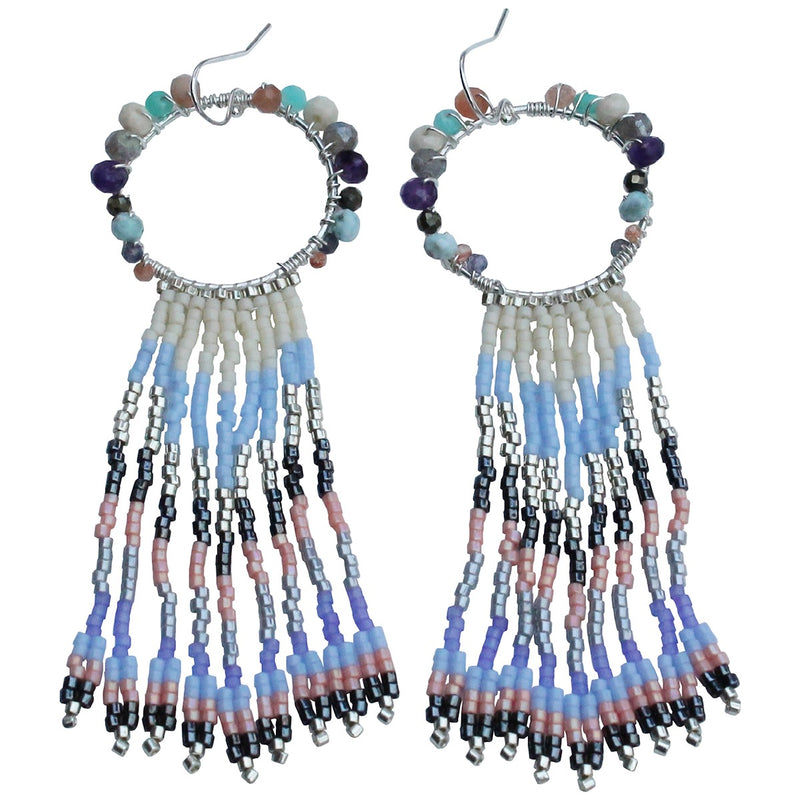 WATERFALL EARRINGS IN LILAC & SILVER TONES