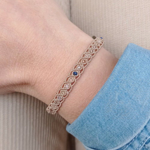HANDWOVEN ROMA BRACELET IN COPPER TONES FEATURING GEMSTONES DETAIL