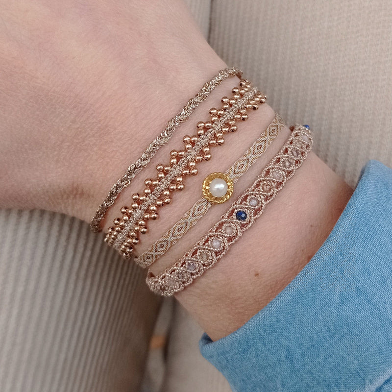 HANDWOVEN ROMA BRACELET IN COPPER TONES FEATURING GEMSTONES DETAIL