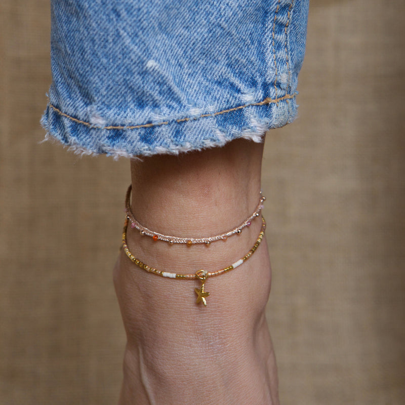 INTERMIXED SEMI-PRECIOUS STONES & ROSE GOLD ANKLET
