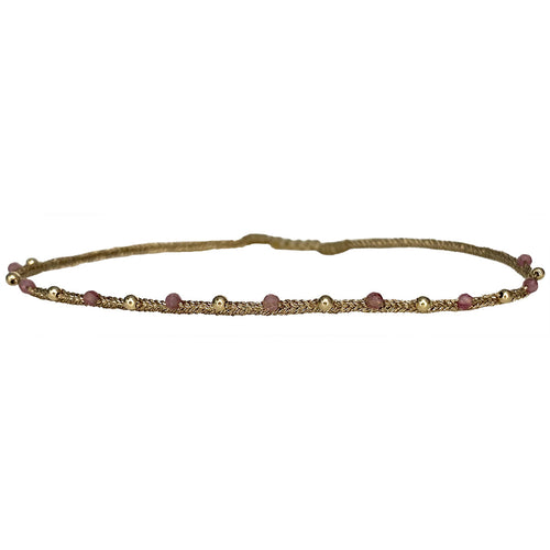 This unique Anklet design it is habdmade by our team of master artisans using metallic threads, pink tourmaline semi-precious stones and 14K gold filled beads. You can wear it under the water as we work with high quality materials.  Perfect for your summer holidays or to wear  with your favourite jeans  Details:  - Metallic threads  -Pink tourmaline semi-precious stones  - 14K gold filled beads  - Anklet adjustable Bracelet  -Width: 3mm  -Size closed is 20cm and open 32cm  -Can be worn in the  water