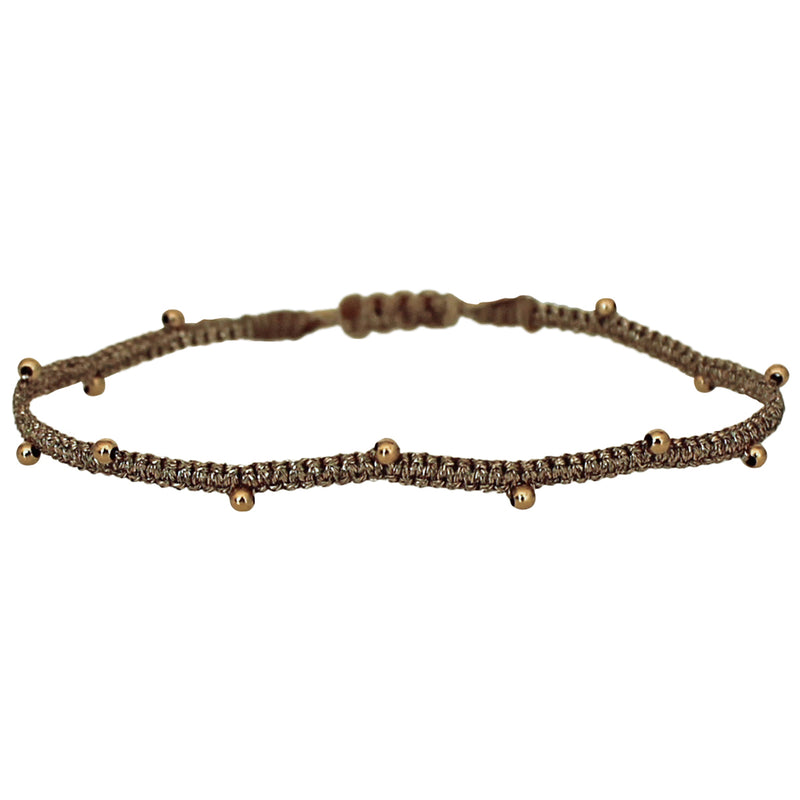HANDWOVEN BEADS BRACELET WITH GOLD METALLIC THREADS