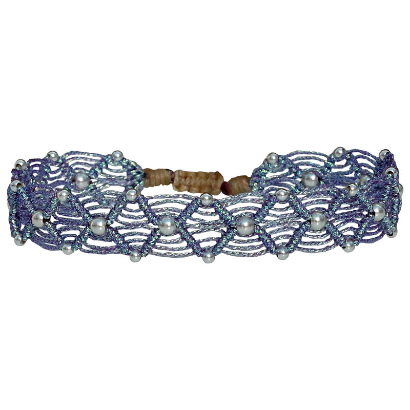 BEAD WEB HANDWOVEN BRACELET IN LILAC TONES & SILVER