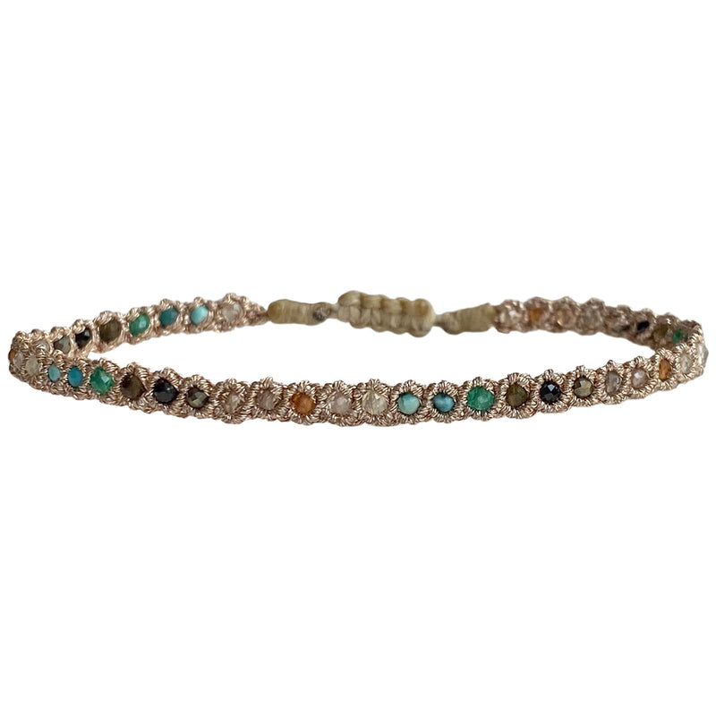 HANDWOVEN COLOR-LUSH BRACELET IN ROSE GOLD TONES FEATURING GEMSTONES DETAIL