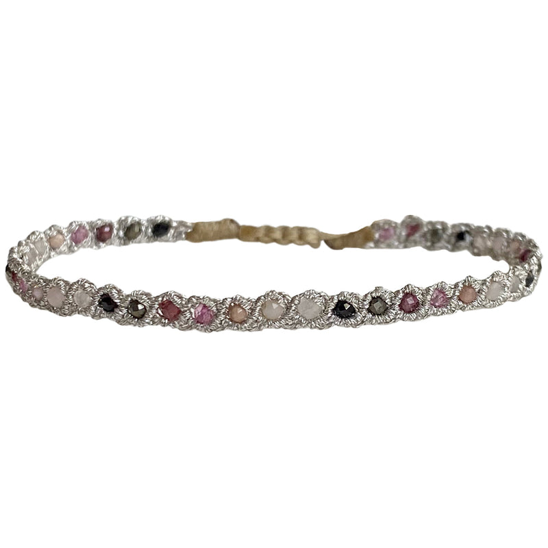 HANDWOVEN COLOR- LUSH BRACELET IN SILVER FEATURING GEMSTONES DETAIL