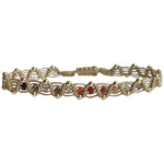 technique, 14K gold filled beads and intermixed semi precious stones.  Perfect for your summer holidays or to wear  with your favourite jeans   Details:  - Handwoven using metallic threads  - Intermixed semi-precious stones.  - 14K gold filled beads    - Adjustable Bracelet  - Width: 6mm  -Can be worn in the  water