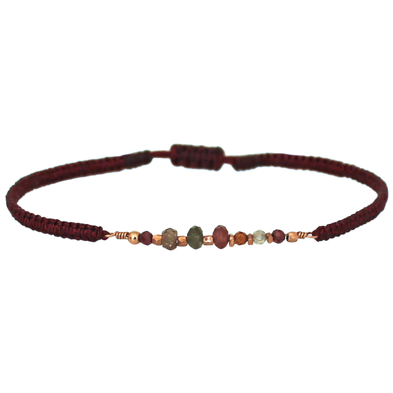GYPSY BRACELET IN BURGUNDY, ROSE GOLD & SEMI-PRECIOUS STONES