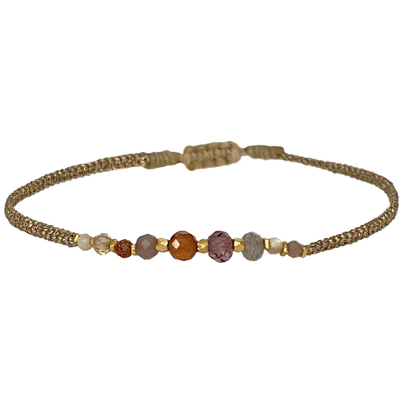 GYPSY HANDMADE BRACELET WITH INTERMIXED SEMI-PRECIOUS STONES AND GOLD DETAILS IN NEUTRAL TONES
