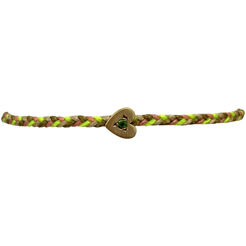 HANDMADE HEART BRACELET IN NEON TONES FEATURING A GREEN ONYX STONE