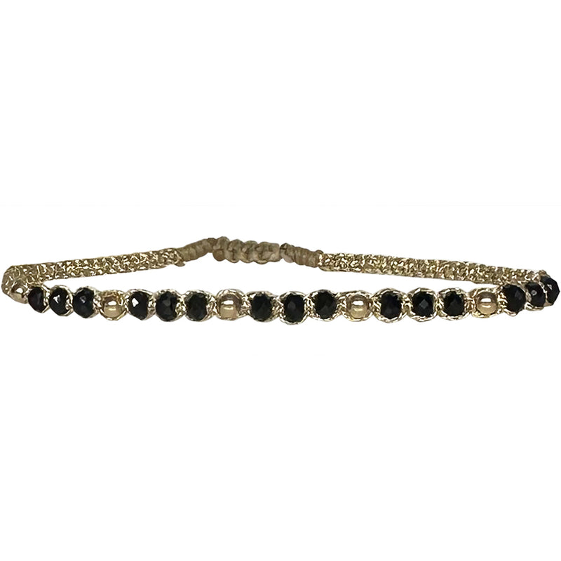 If you wish for sophistication and originality this bracelet is just for you. It is handwoven by our team of artisans using spinel semi-precious stones, 14 k gold filled beads and metallic threads.  The spinel stone will bring you inspiration.  Details:  - Spinel semi-precious stones  - 14k gold filled beads  - Metallic threads  -Adjustable bracelet  -Width: 4mm