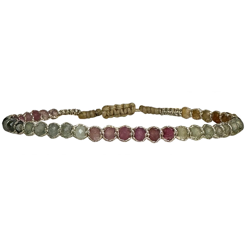 HANDWOVEN MOON BRACELET FEATURING WATERMELON TOURMALINE STONES