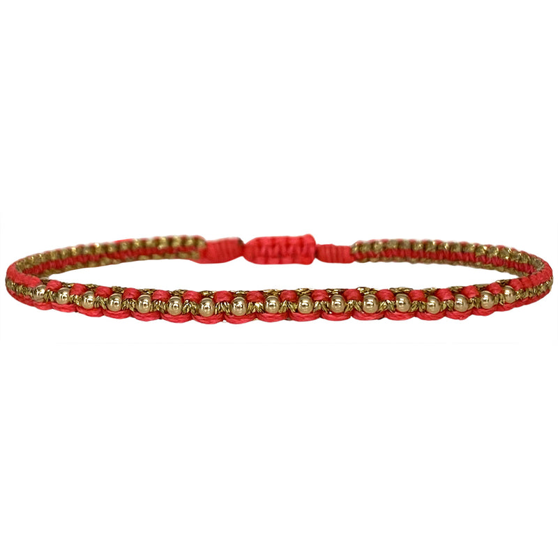 HANDWOVEN NEON-BEADS BRACELET IN PINK WITH GOLD BEADS