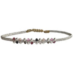      Pink Tourmaline semi-precious stones     925 sterling silver beads     Handwoven metallic threads     Adjustable pull cord     Width 4mm     Can be worn in the  water