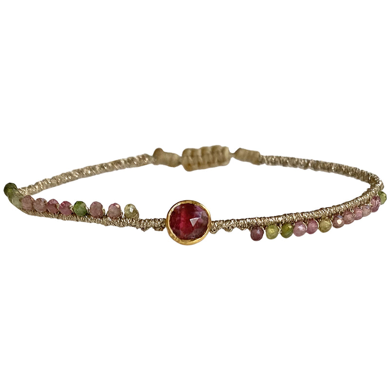 HANDMADE PEACOCK PINK TOURMALINE STONE BRACELET