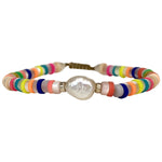 MOTHER OF PEARL & VYNIL BEADS BRACELET WITH SILVER DETAILS