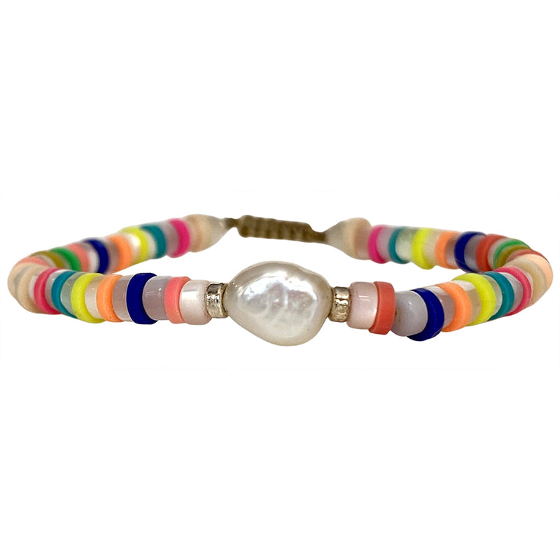 MOTHER OF PEARL & VYNIL BEADS BRACELET WITH SILVER DETAILS