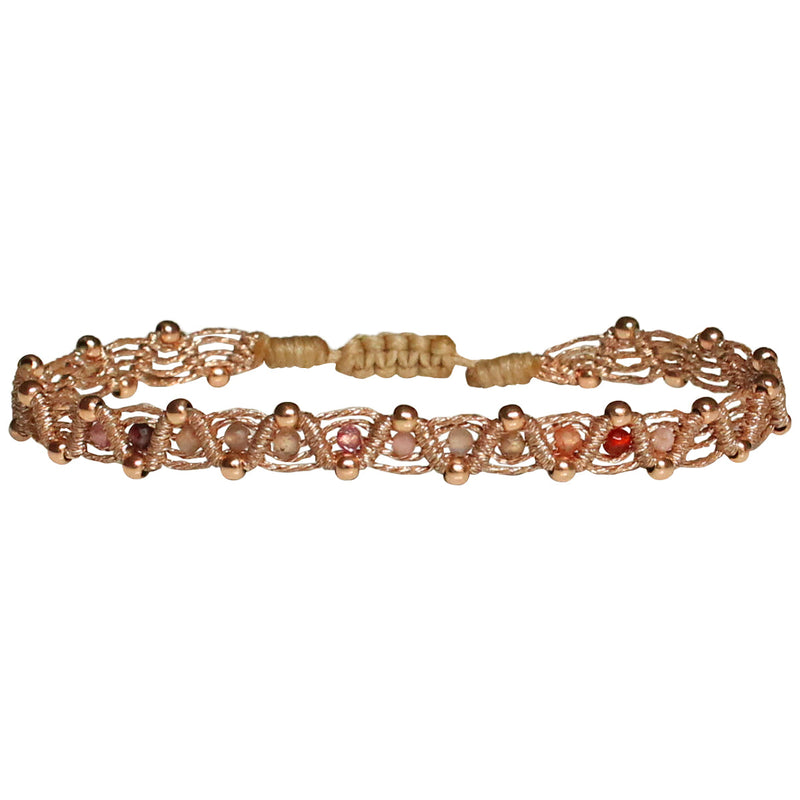 HANDMADE COLORS WEB BRACELET WITH ROSE GOLD DETAILS AND GEMSTONES