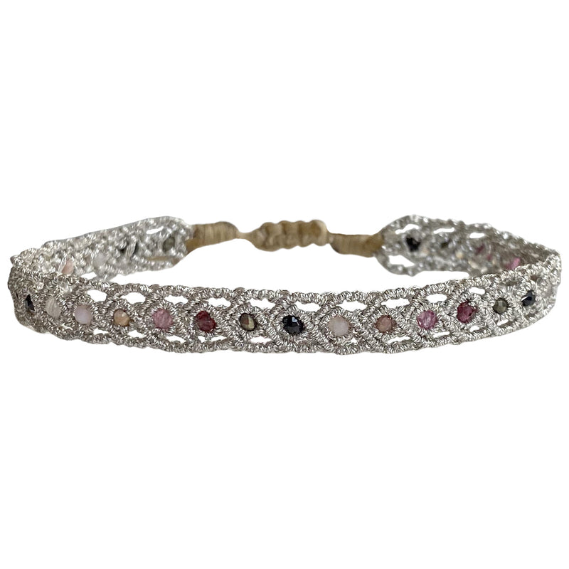 If you wish for simple elegance and versatility this handmade bracelet is just for you. It is handwoven by our team of artisans using intermixed semi-precious stones and metallic threads.  Details:  - Women bracelet  - Semi precious stones  -Adjustable bracelet  -Width: 5mm  -Can be worn in the water