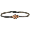 ROMBO BRACELET IN GOLD & DARK GREY THREADS & ROSE GOLD BEADS