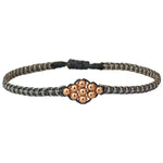 ROMBO BRACELET IN GOLD & DARK GREY THREADS & ROSE GOLD BEADS